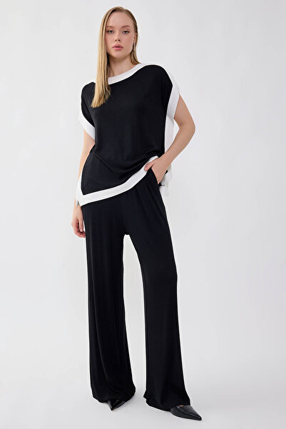 Vitrin Wide Leg Loose Trousers with Rubber Detail at the Waist