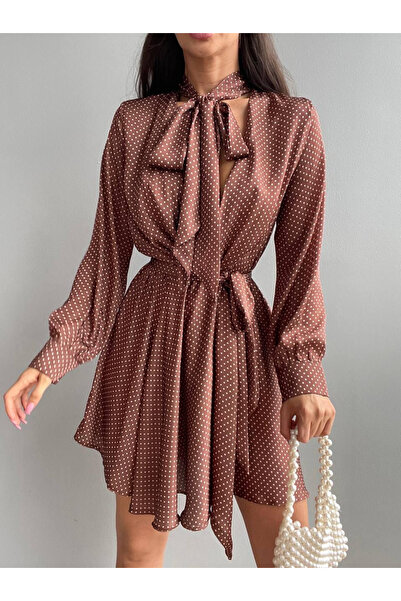 Mad Diva Gold Brown Polka Dot Mini Dress, Ofelia