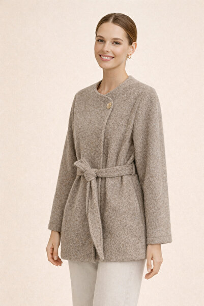 Kirazgym Single Button Lined Belted Bearded Cap - Stone