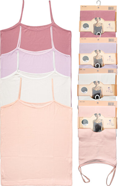 B'YOU life 4-Piece Women's Ribbed Combed Cotton Thread Strap Ribbed Report At...