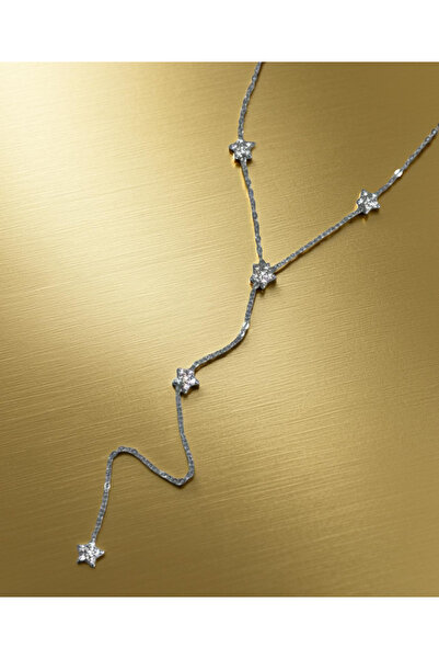 Xui Trend Model Zirkon Parlak Taşlı Yıldız Y Kolye / Çoklu Yıldız Kolye Gümüş...