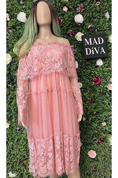 Mad Diva Pink Lace Dress with Long Sleeves