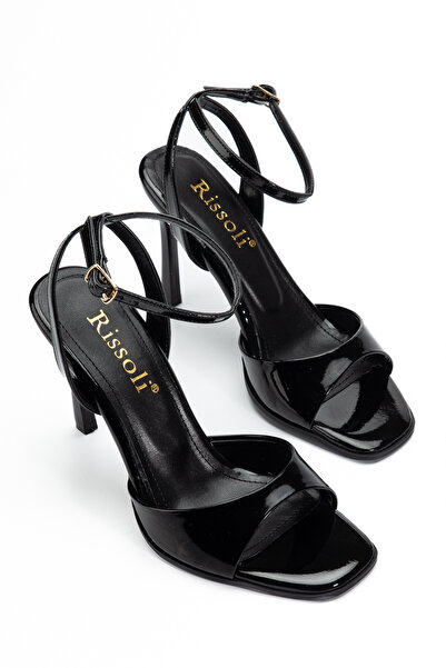 RİSSOLİ Sandale de damă cu toc, din piele lacuită neagră, cu o singură curea ...