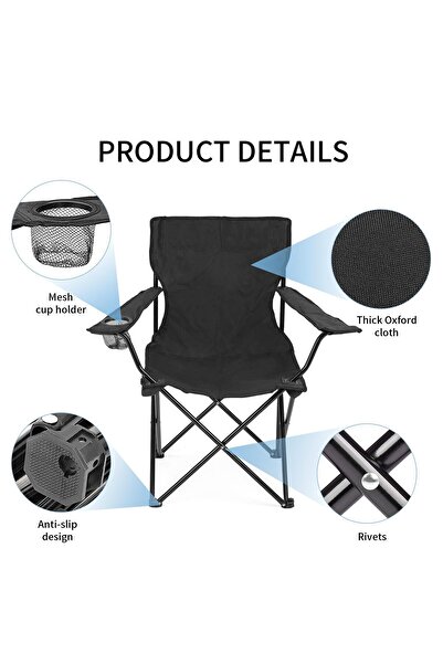 Generic Folding Camping Chair with Armrests and Cup Holder, Foldable Beach An...