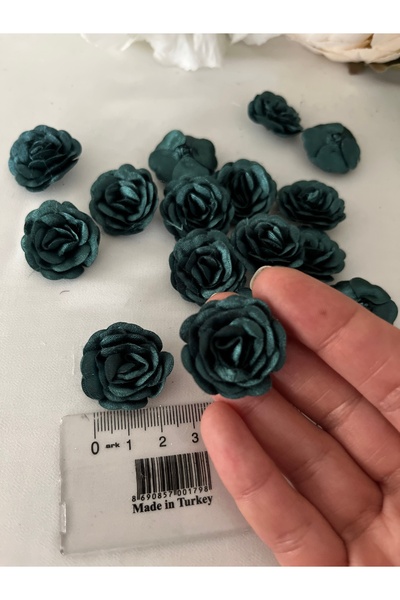 LE FANTASİA Mini Size Satin Rose - Decorative Flower - Satin Flower - Green C...