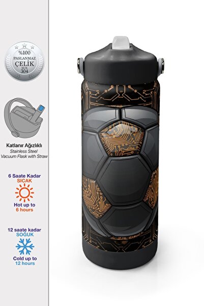 Coral High Futbol Desenli Katlanır Ağızlıklı Çelik Termos 650 ml 38317