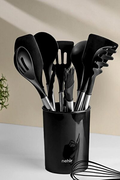 Nehir Raven Siyah Paslanmaz Çelik Silikon 12 Parça Servis Takımı