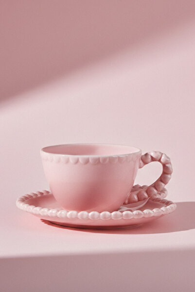 Karaca Pink Love Coffee Cup and Saucer Pink 100 ml