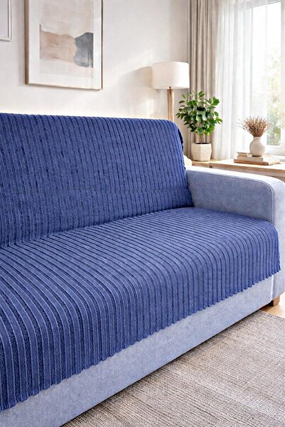 miar home perde tekstil Velvet 100% Cotton Sofa Cover Navy Blue – Protective ...