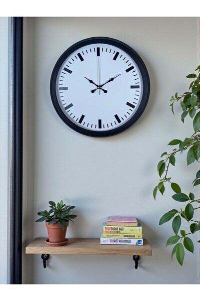 Marsilyan Black & White Baseline 40 cm Metal Wall Clock
