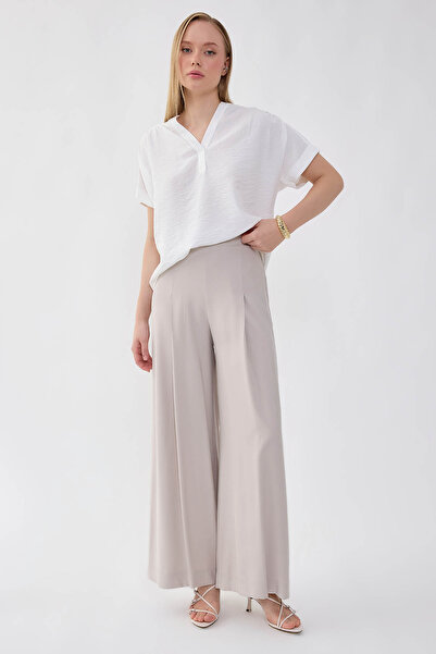 Vitrin Wide Leg Palazzo Trousers with Pleated Front and Elastic Waist