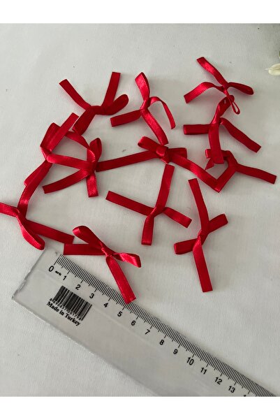 partici dükkanı Mini Ready-Made Bow - Satin Bow - Red Color - 1X3Cm - 25Pcs