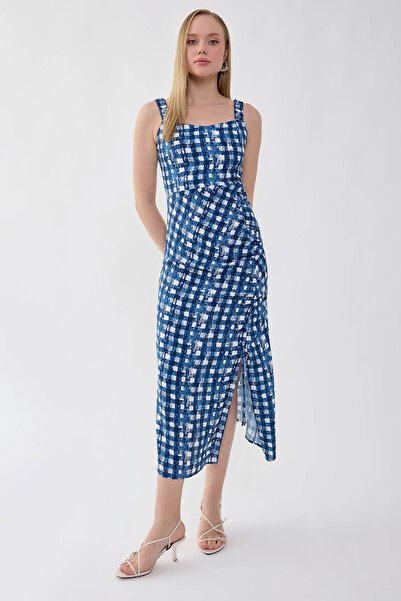 Vitrin Patterned Front Gathered Dress