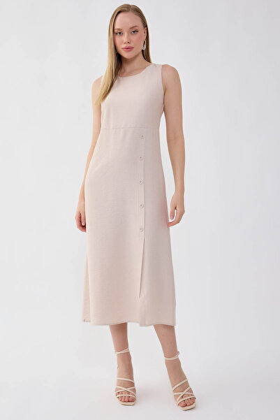 Vitrin Zero Sleeve Dress with Buttoned Skirt