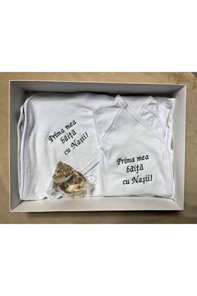 Botez Prosop si bady Prima baita cu nasii brodat pe verde din bumbac, in cuti...