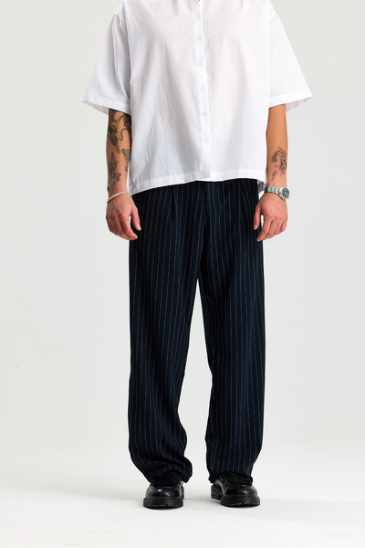 ATE STUDIOS White Striped Baggy Fit Fabric Trousers