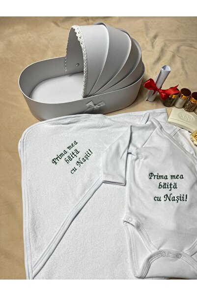 Botez Set pentru prima baita cu prosop si bady pentru fetita si baietel cu br...