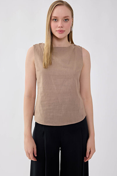 Vitrin Buttoned Shoulder Viscose Linen Blouse