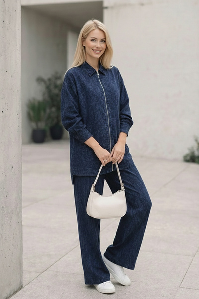 Suede Style 6113 - Comfortable Casual Slim Women's Denim Jacket and Pants Set