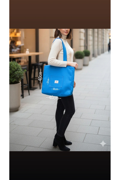 Zümrüdüanka Handmade Saks Blue Women's Shoulder Bag with Zipper