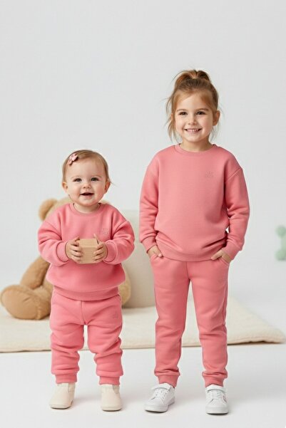 Kübra Tekstil Set de trening roz pudrat pentru fetițe, din bumbac, cu textură...