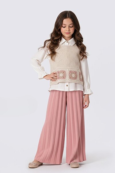 Minik Dolap طقم سترة محبوكة وبنطلون مطوي - 3 قطع