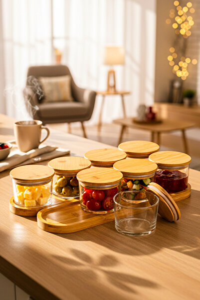 Snippy Feel - 10 Parça Cam Kahvaltılık Dikdörtgen Tepsili Bambu Vakumlu Kapak...