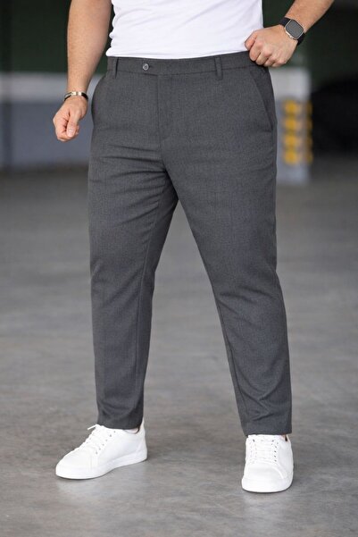 Mamlay Men's Anthracite Quality Oversized Large Size Fabric Trousers