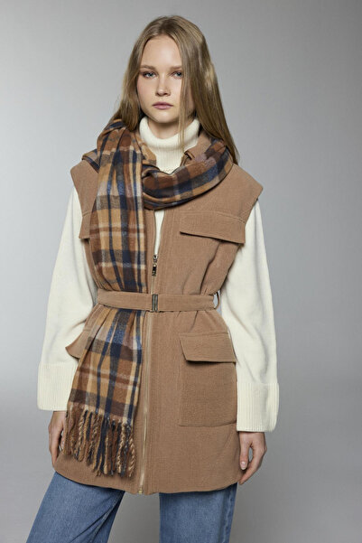 Zühre Belted Pocket Detailed Camel Vest 0097