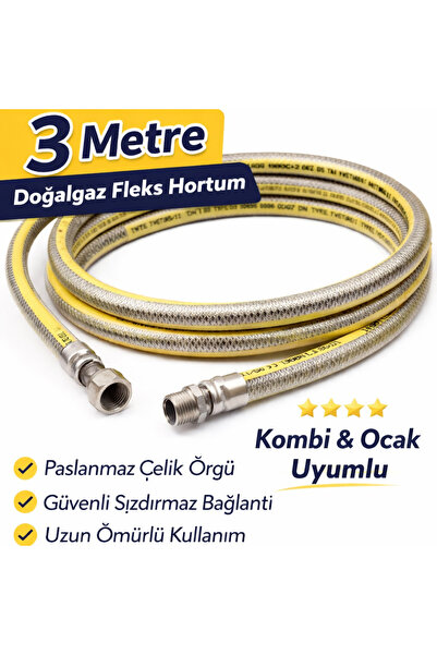orsell 3 Metre Doğalgaz Fleks Borusu | Paslanmaz Çelik Örgü | Güvenli Sızdırm...