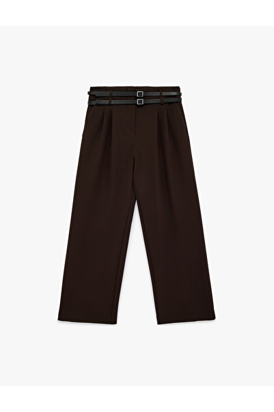 Koton Loose-Fit Pocketed Pleated Belt Detailed Palazzo Trousers