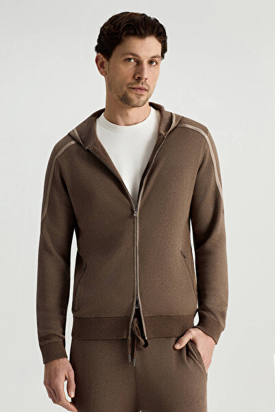 Hemington Pike Örgü Pamuk Karışım Kapüşonlu Açık Kahverengi Triko Hırka