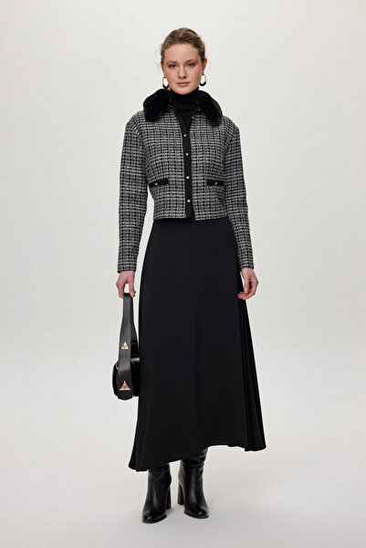 Zühre Fur Collar Button Detailed Double Black Suit 1201