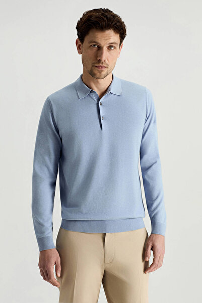 Hemington Kaşmir Pamuk Karışım Polo Yaka Gök Mavisi Triko