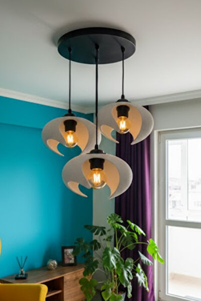 Oxyteez Modern 3’lü Sarkıt Avize Siyah Beyaz Geometrik Tasarım Salon ve Yemek...