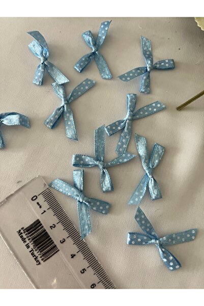 partici dükkanı Mini Ready-Made Bow - Polka Dot Bow - Blue Background White P...