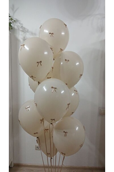 PartyPoo Sand Beige Balloon Set and Black Bow Ribbon Balloon Set – Birthday &...