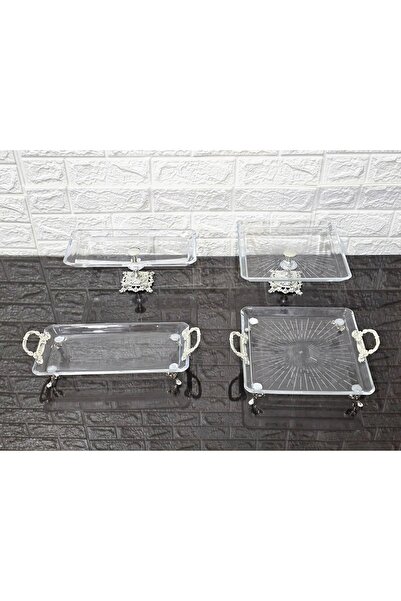atabey home collection 4 Parça Gümüş Döküm Ayaklı ve Kulplu Sunumluk & Çeyiz ...