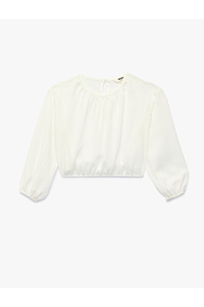 Koton Elastic Waist Viscose Blend Long Sleeve Crew Neck Crop Blouse