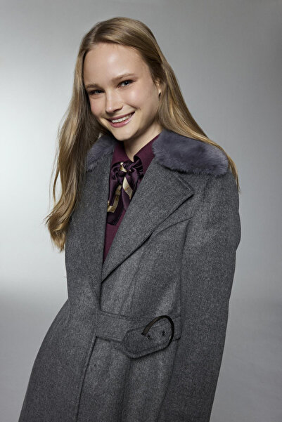 Zühre Double-Breasted Collar Belt Detailed Cashmere Smoked Coat 13404