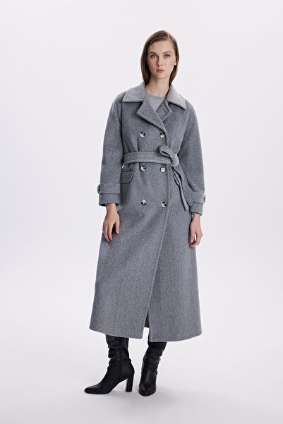 Zühre Double Pocket Belted Cashmere Gray Coat 13659