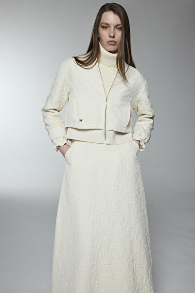 Zühre Zippered Jacket Skirt Double Beige Set 1654