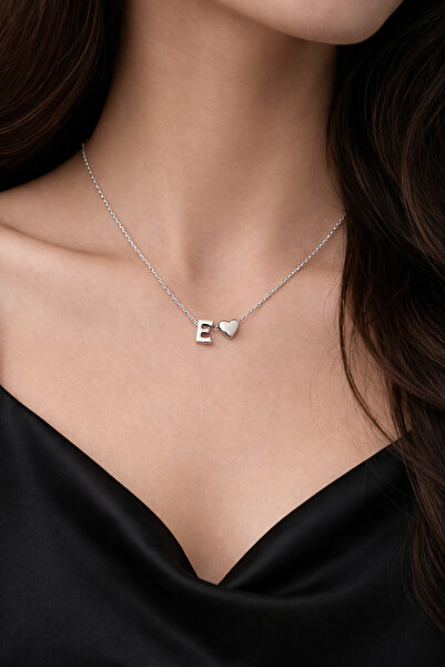 Vanelia Letter E Heart Detailed Necklace - Silver Color