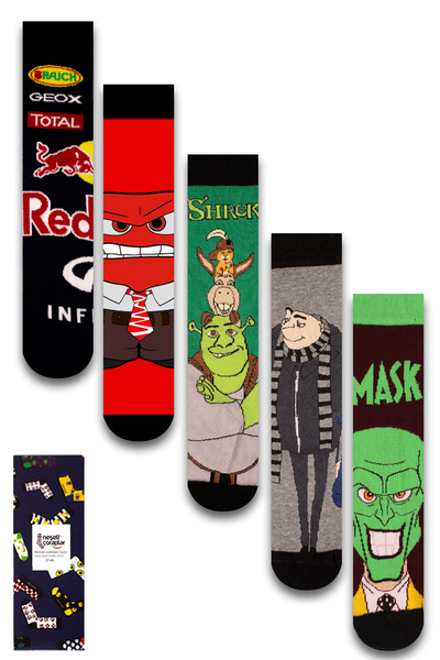 Neşeli Çoraplar 5'li Maske Renkli Kutulu Çorap Set