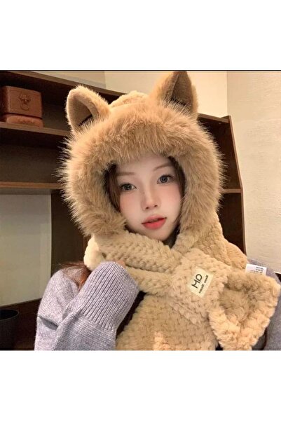 cmtgroup Women's Rabbit Ear Plush Beret & Scarf Set – Soft Winter Combination