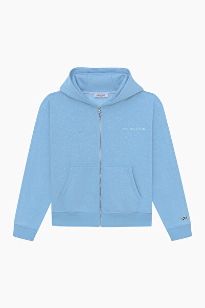 Cos Weirdos AQUA shiny simli zipped hoodie fermuarlı sweatshirt