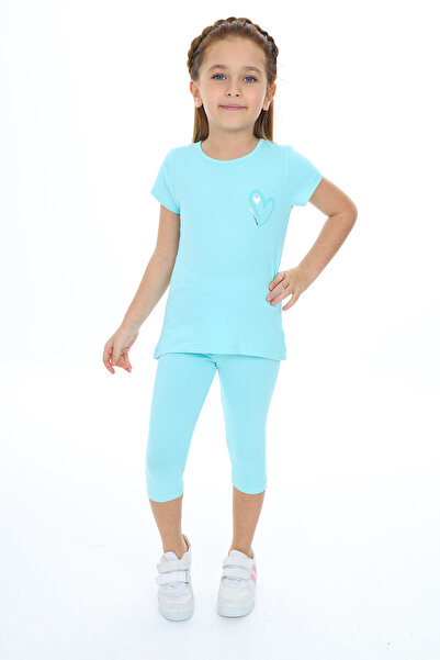 Toontoy Girl's 2-Piece Set Printed Crew Neck T-Shirt & Elastic Waist Crop Leg...