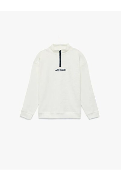 Koton Дълъг ръкав, изправен яка, памучна блуза с половин цип