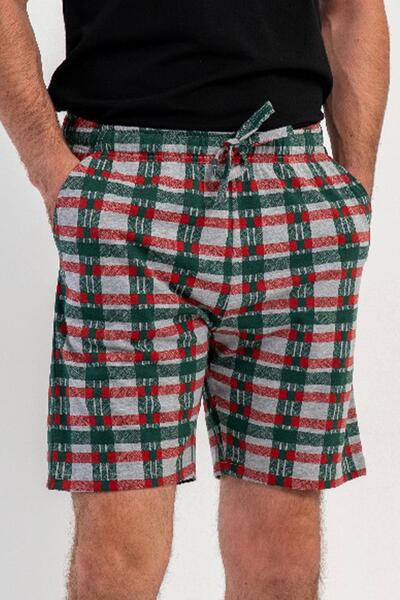 VİENETTA شورت رجالي أخضر منقوش 100% قطن مريح للمنزل C5T1N0905