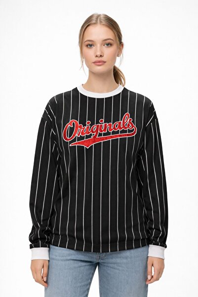 Machetta Unisex Crew Neck Originals Embossed Printed Striped Oversize Sweatshirt